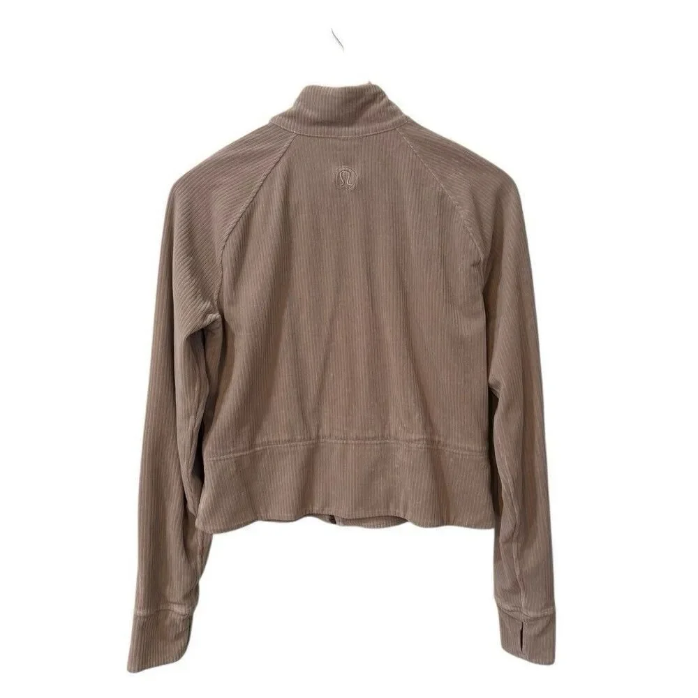 Lululemon Scuba Track Jacket Corduroy 12 Full Zip Sweatshirt Tan Velvet Feel